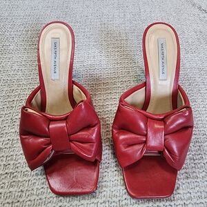 Saks Fifth Avenue Red Bow Knot Leather Stiletto Sandals Size 8.5